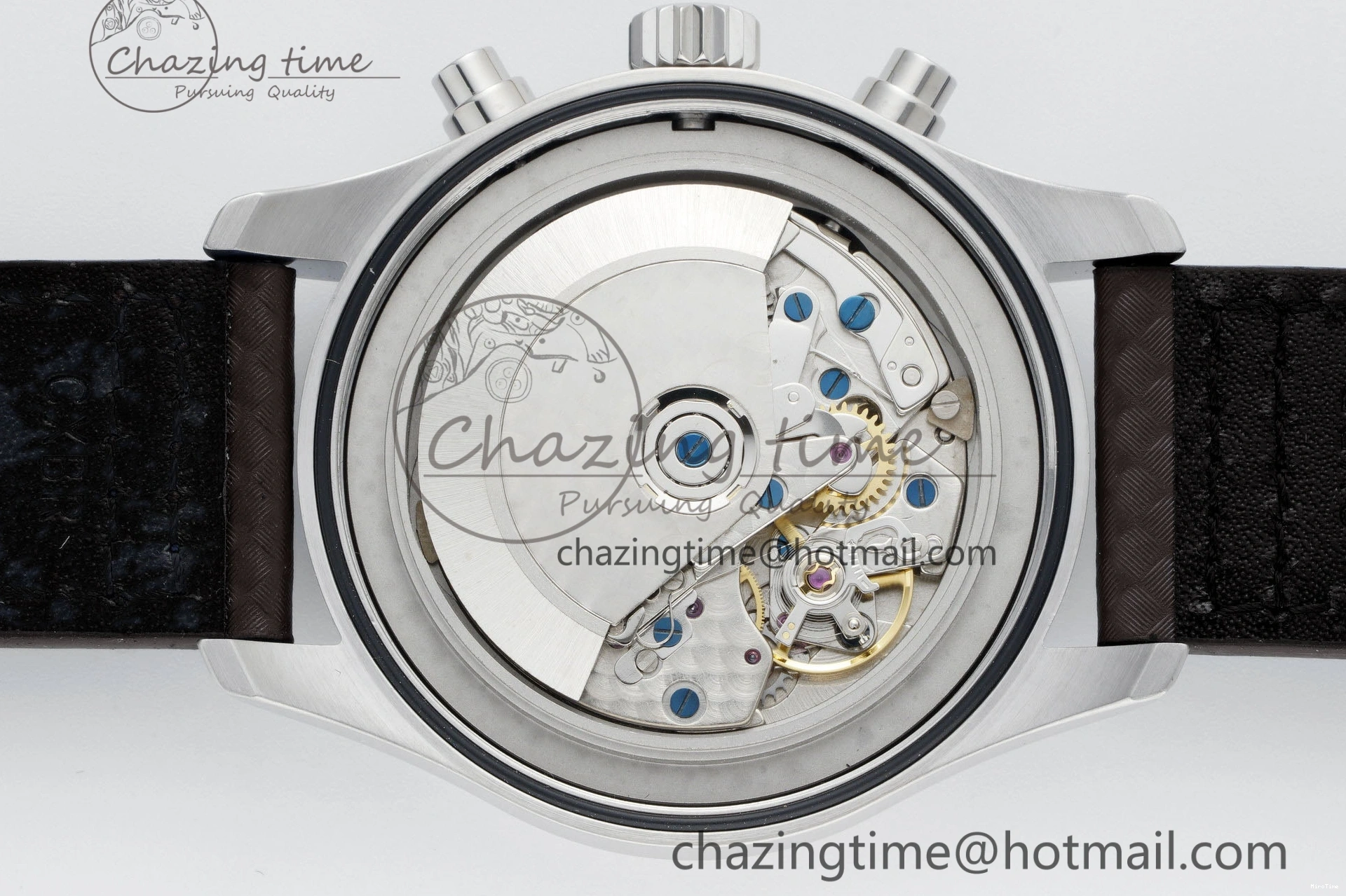 MIROTIME 0503 Pilot Chrono SS AZF 1:1 Best Edition Black Dial Orange Markers on Brown Leather Strap A EasyCare 7065